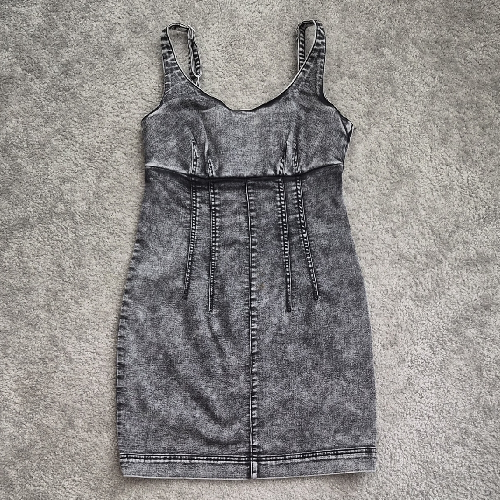 No Boundaries Washed Black Denim Mini Dress